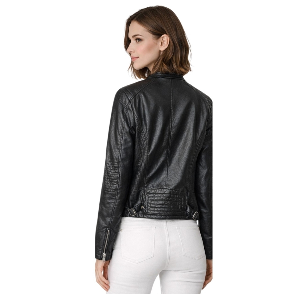 Jou Jou moto vegan leather jacket zippers quilted lined inside size 2X - Picture 3 of 16